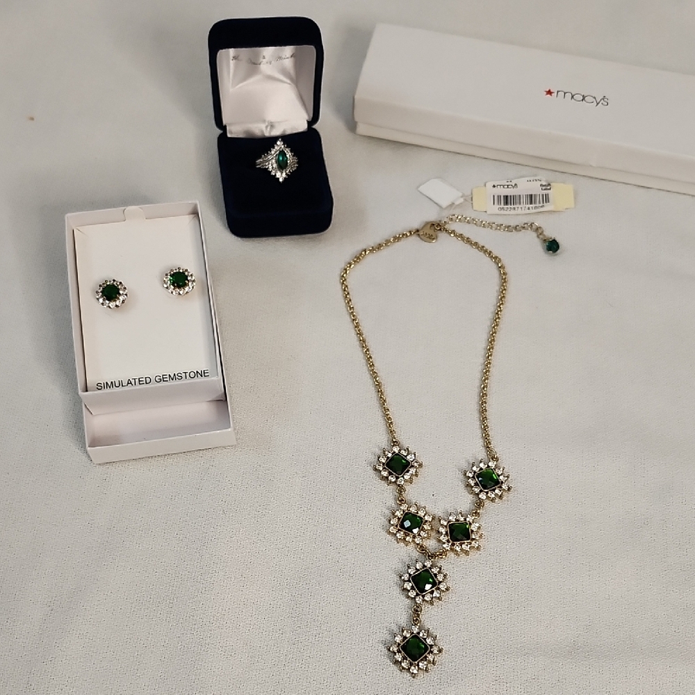 Elegant  Simulated Green Emerald Jewelry Set